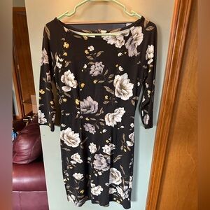 Black Floral 3/4 Sleeve Dress